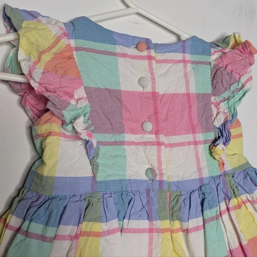 ✨3/$15 Tommy Bahama Pink Blue Yellow Plaid Cotton Ruffle Dress 6-9Mo